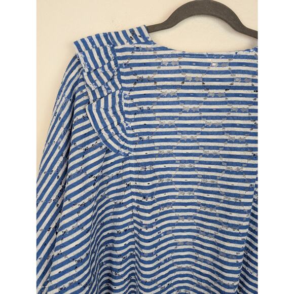 Anthropologie Cardigan Nautical Stripe Ruffle Floral Eyelet Lace Blue Size OS - Picture 6 of 11
